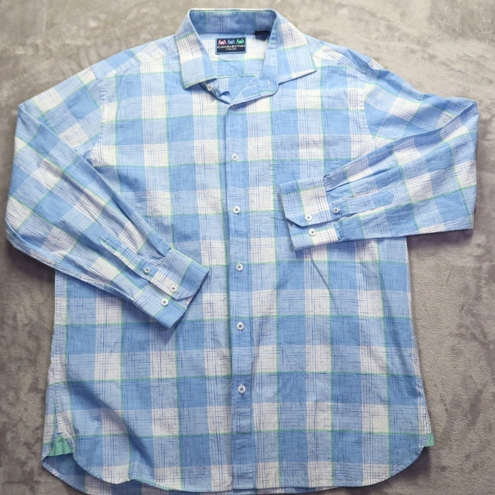 Charleston Threads Shirt Sz‎ XL Blue/White Checkered Button Front Hiking Camping